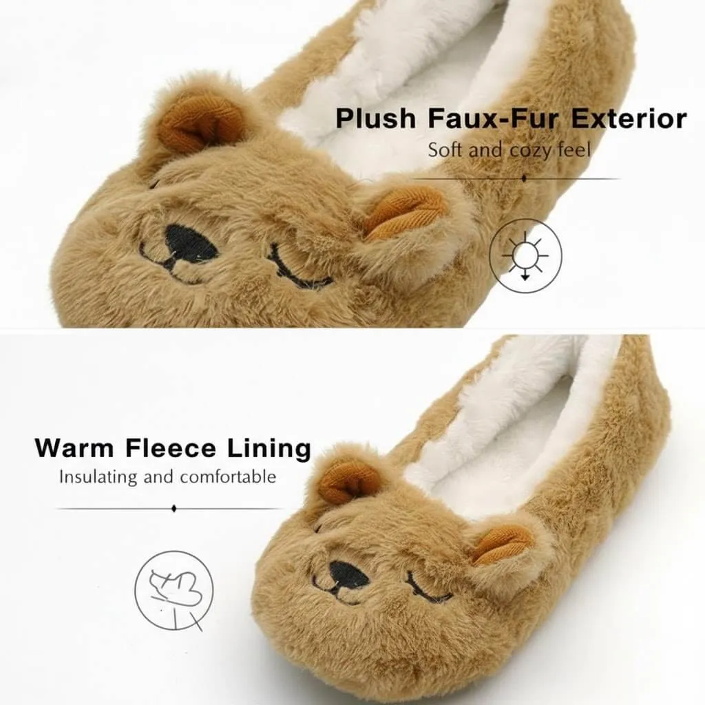 soft plush fabric texture ballet style slippers Bear Ballerina Slippers