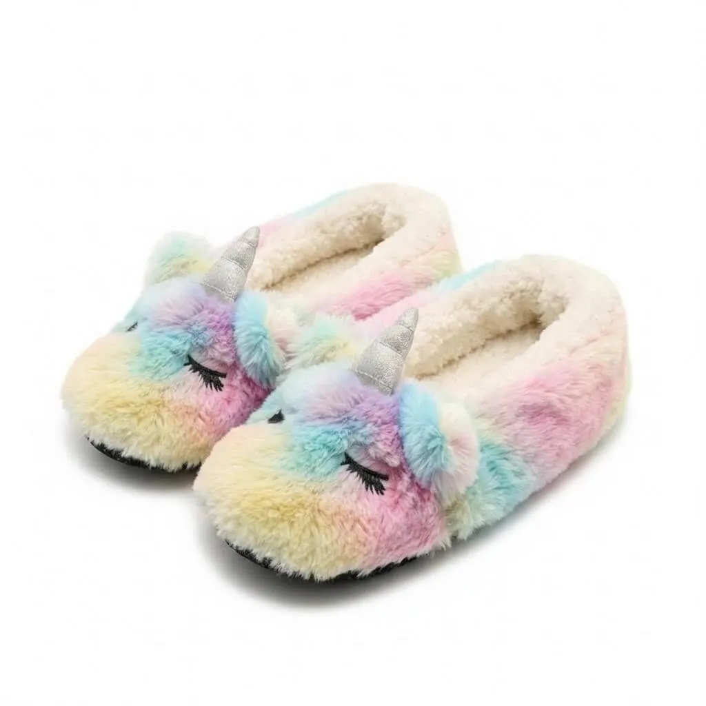 front view rainbow unicorn ballet slippers RRainbow Unicorn Ballerina Slippers UT-WS1031