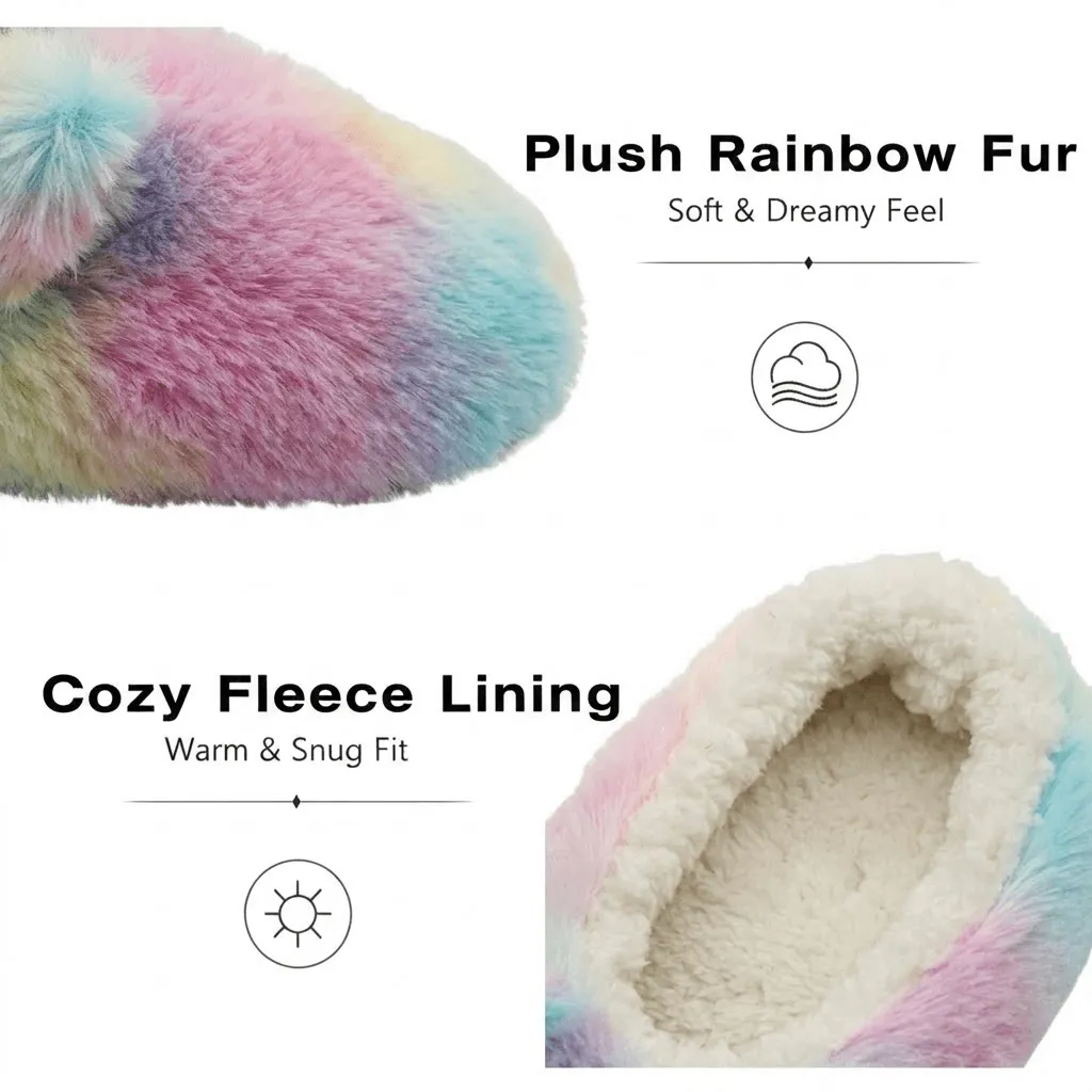 soft plush rainbow fabric texture ballerina slippers Rainbow Unicorn Ballerina Slippers