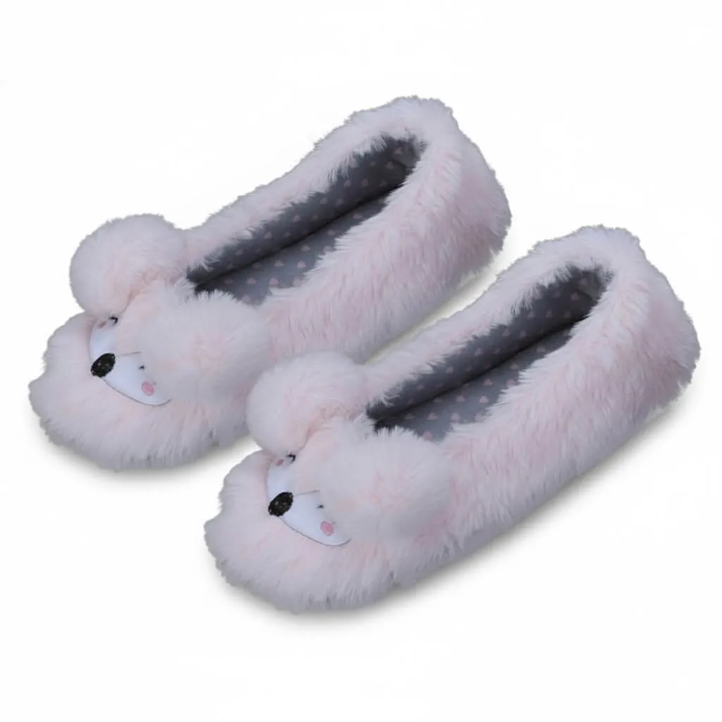 front view pink fox ballet house shoes Plush Fox Ballerina Slippers