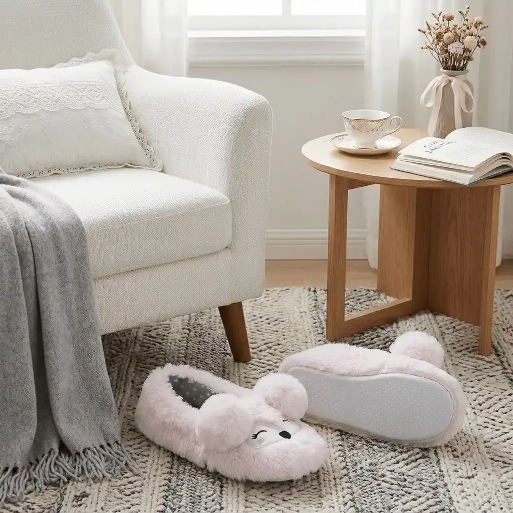 girl wearing fox ballerina slippers at home Plush Fox Ballerina Slippers