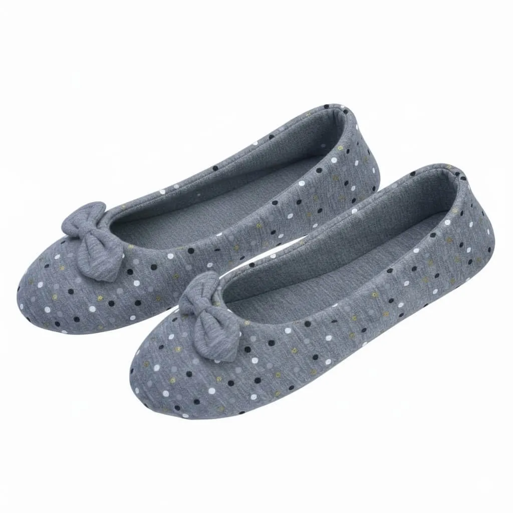 Bow Jersey Ballerina Slippers Front – UT-WS1033 front view grey knit flats Bow Jersey Ballerina Slippers