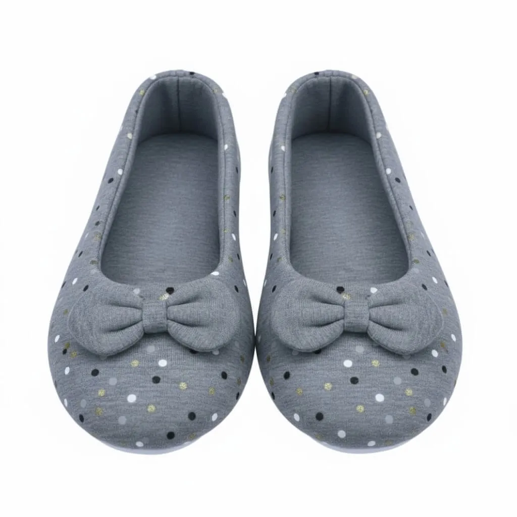 Bow Jersey Ballerina Slippers Top – UT-WS1033 top view bow detail grey flats Bow Jersey Ballerina Slippers