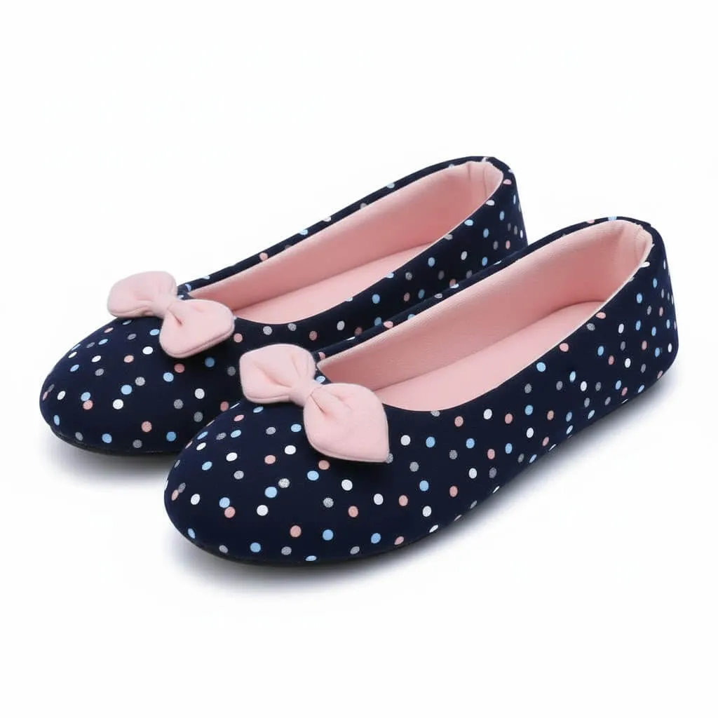 front view navy knit flats Bow Jersey Ballerina Slippers