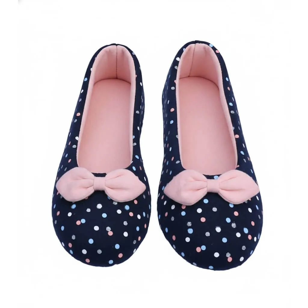 Bow Jersey Ballerina Slippers Top – UT-WS1033 top view bow detail navy flats Bow Jersey Ballerina Slippers