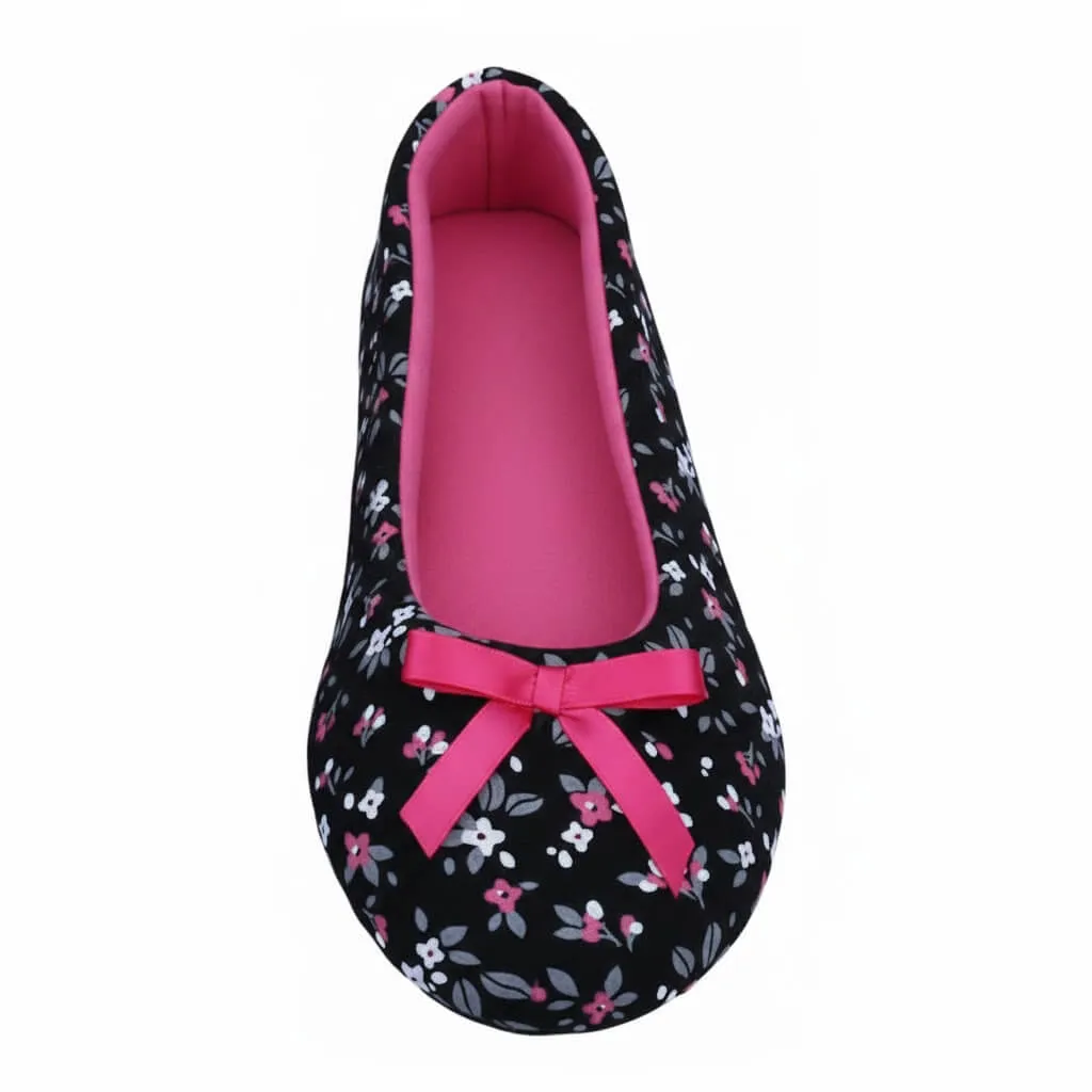 Floral Jersey Ballerina Slippers Back – UT-WS1034 heel shape black jersey house flats Floral Jersey Ballerina Slippers