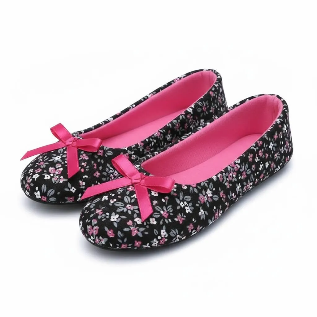 front view black print flats Floral Jersey Ballerina Slippers