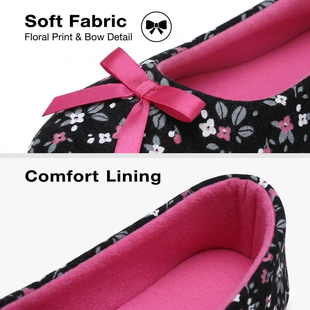 jersey texture floral print black flats Floral Jersey Ballerina Slippers