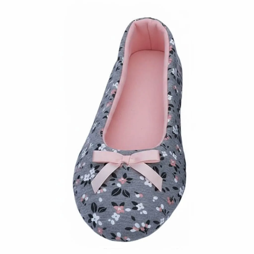 Floral Jersey Ballerina Slippers Back – UT-WS1034 heel shape grey jersey house flats Floral Jersey Ballerina Slippers