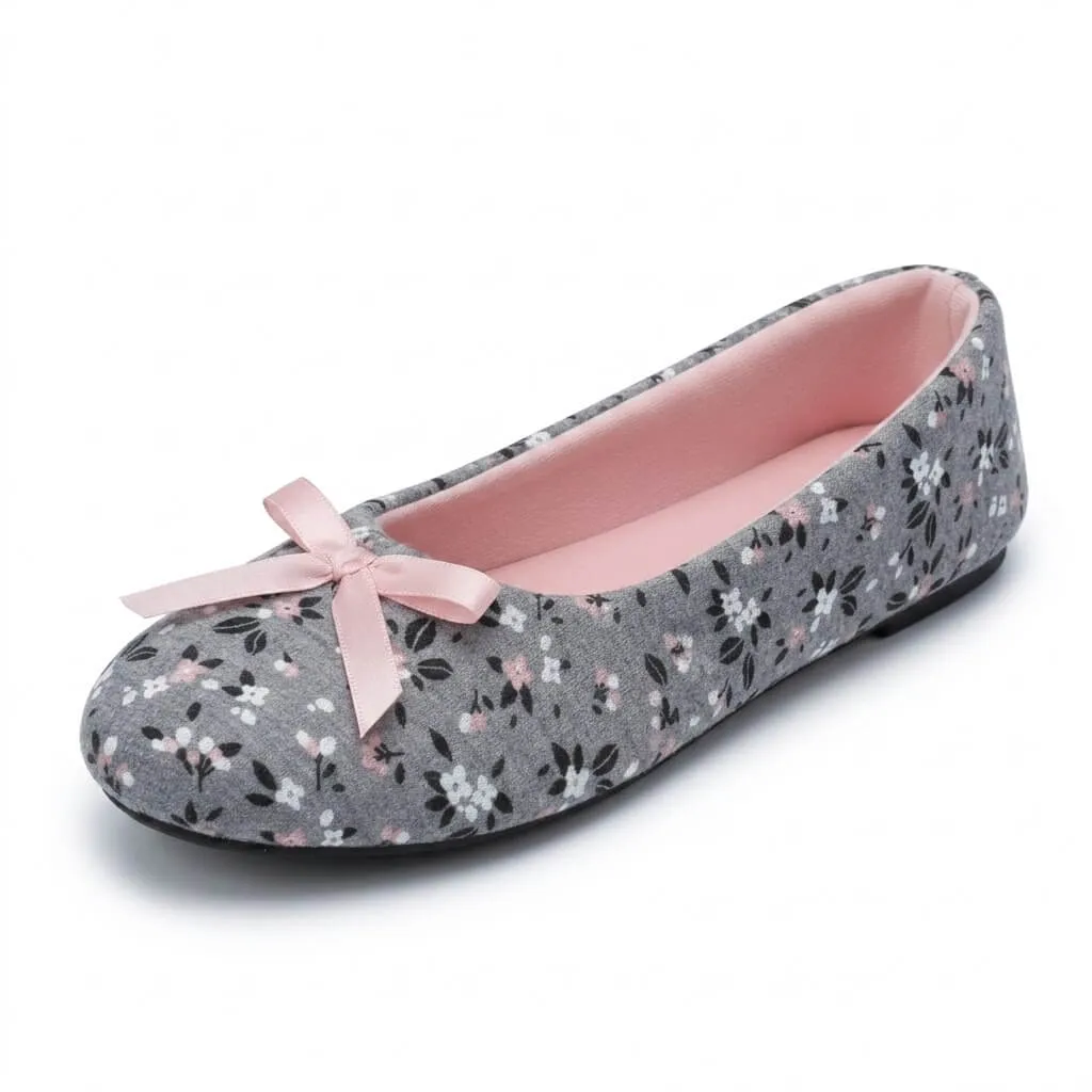 Floral Jersey Ballerina Slippers Side – UT-WS1034 side profile grey floral knit flats Floral Jersey Ballerina Slippers