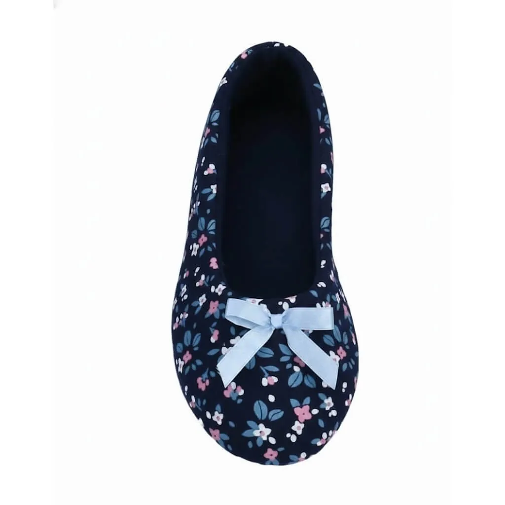 Floral Jersey Ballerina Slippers Back – UT-WS1034 heel shape navy jersey house flats Floral Jersey Ballerina Slippers