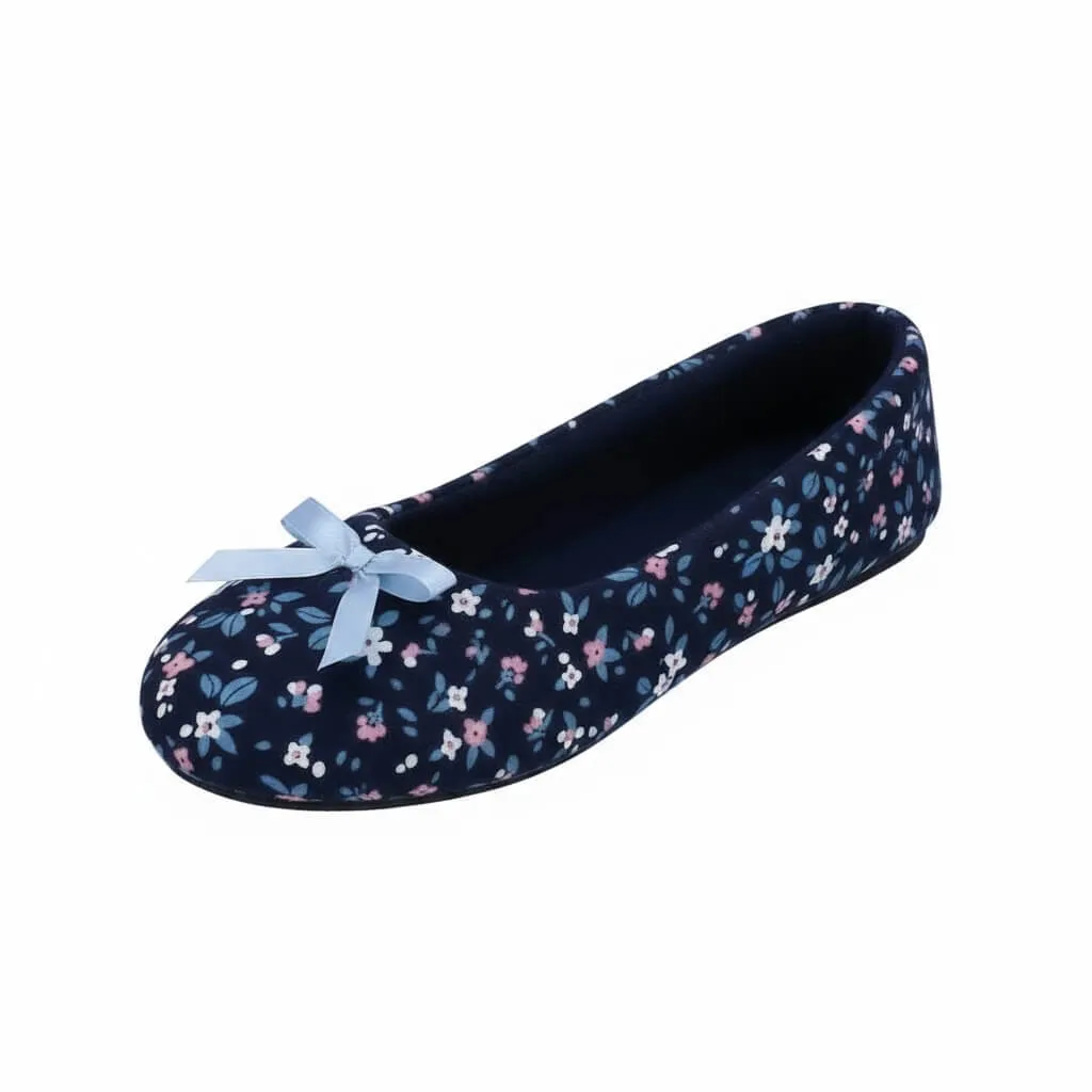 Floral Jersey Ballerina Slippers Side – UT-WS1034 side profile navy floral knit flats Floral Jersey Ballerina Slippers