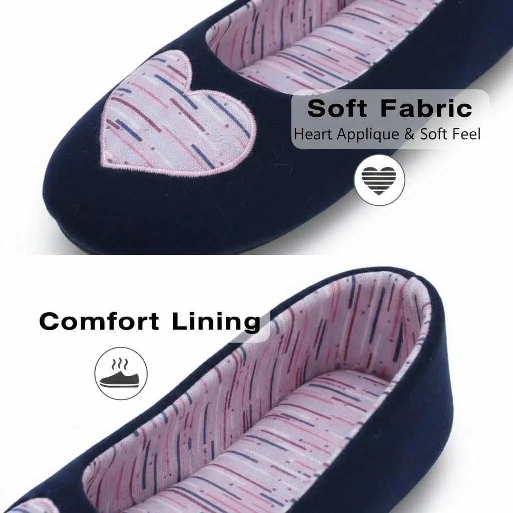 soft jersey fabric texture navy slippers Applique Jersey Ballerina Slippers