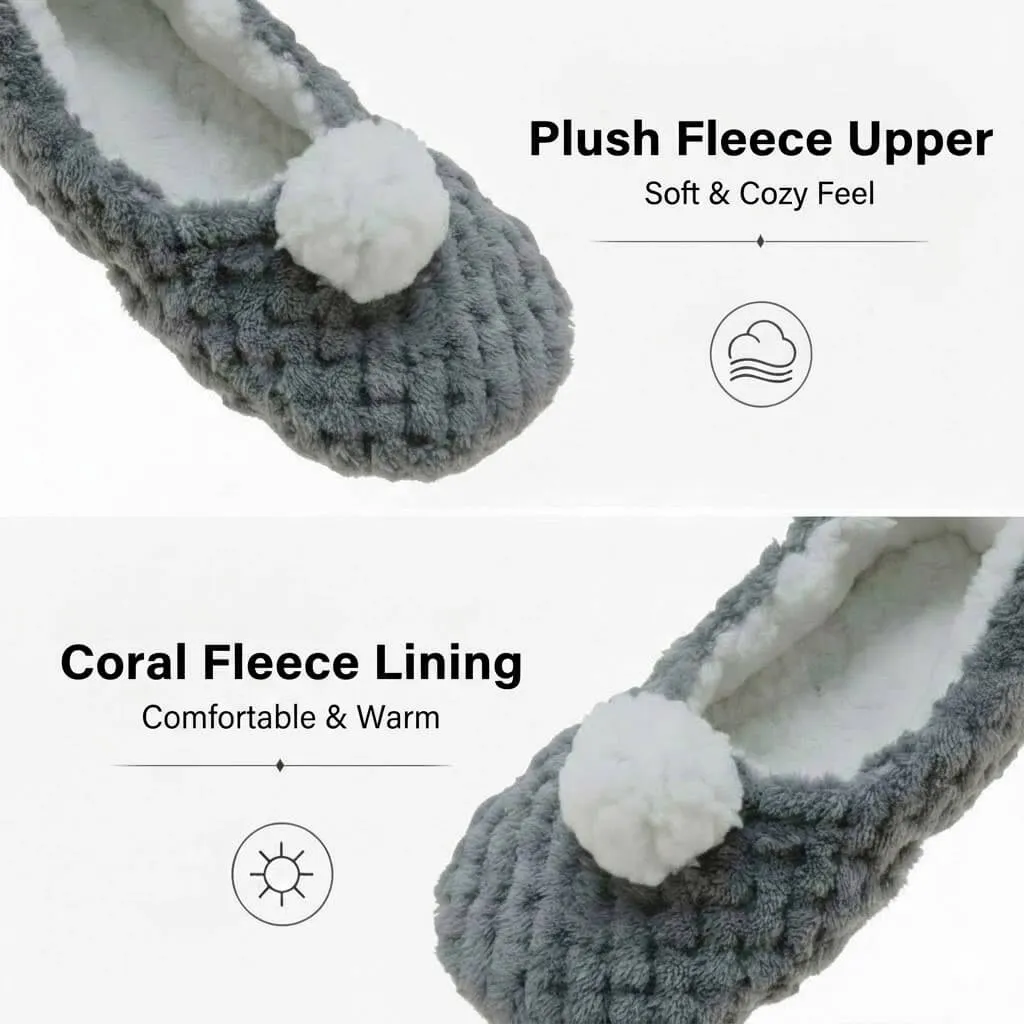 coral fleece texture grey ballet flats Plush Pompom Ballerina Slippers
