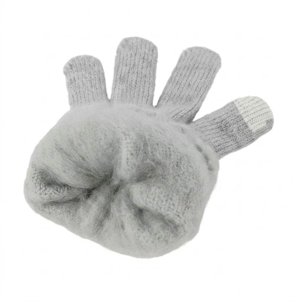 Winter Touchscreen Gloves Fleece Lining Detail Close up interior view of the fuzzy fleece lining inside the grey winter touchscreen gloves from our wholesale knit accessory sets.