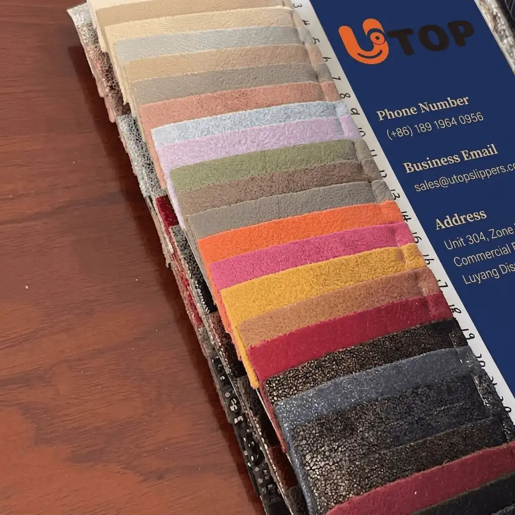 Footwear material swatch book used to review colors and textures for a shoe tech pack