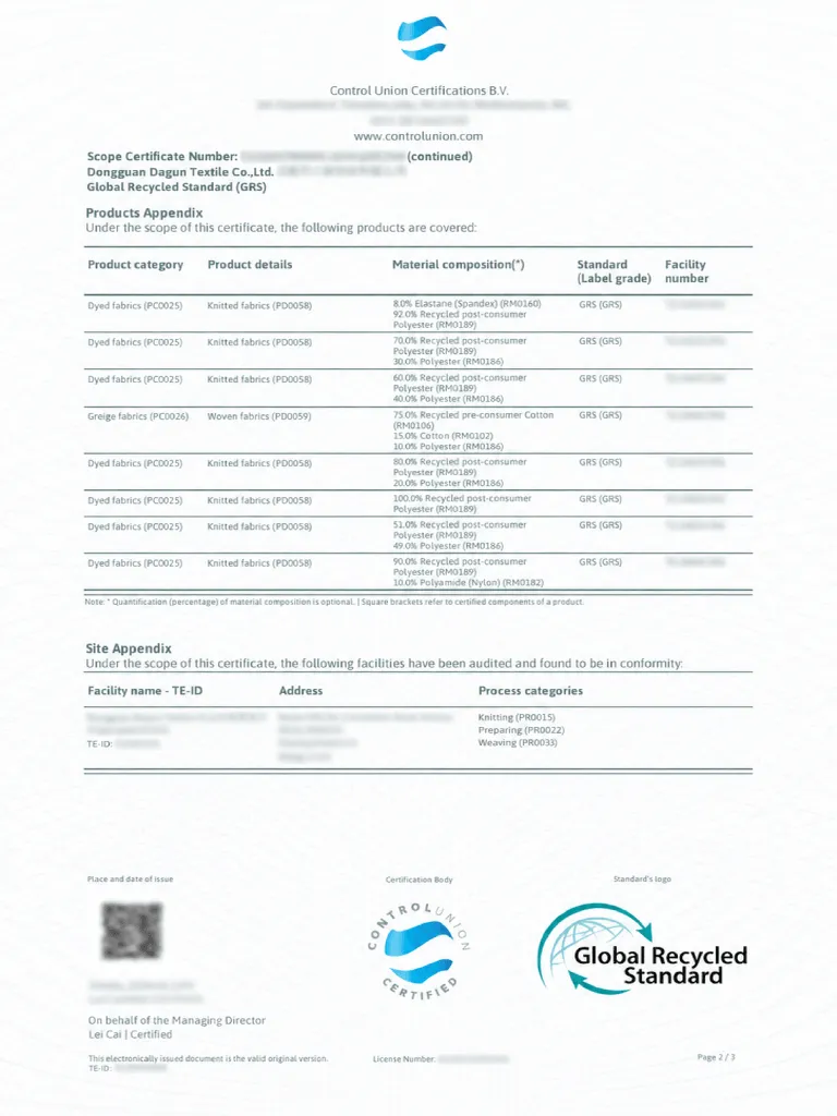 GRS certified product details for slipper material review
