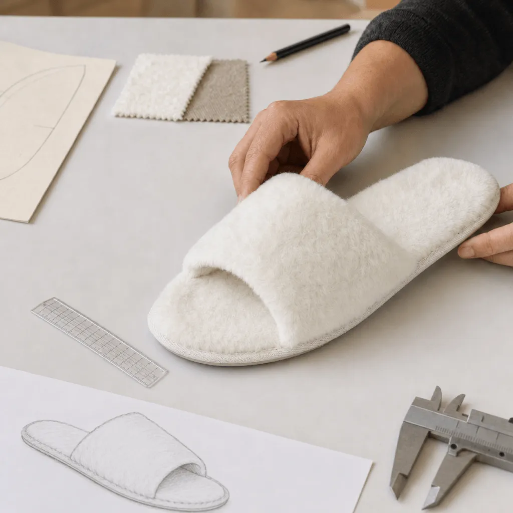 Open toe slipper fit check showing toe exposure, band position, opening width, and forefoot coverage