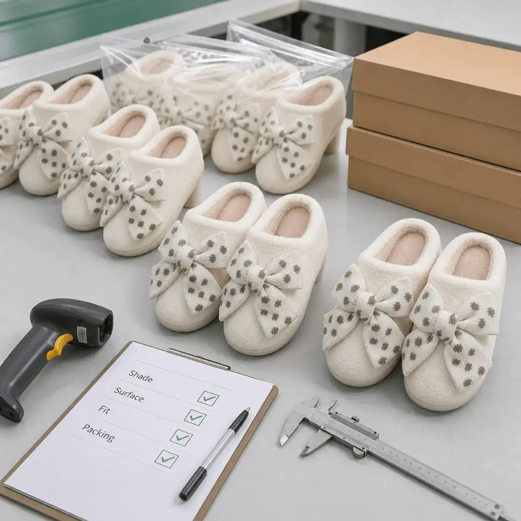 wholesale plush slippers bulk quality inspection