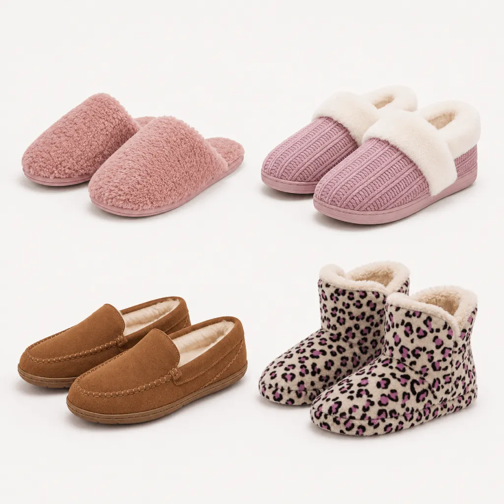 Closed toe slippers in open-back, full-back, moccasin and slipper boot constructions