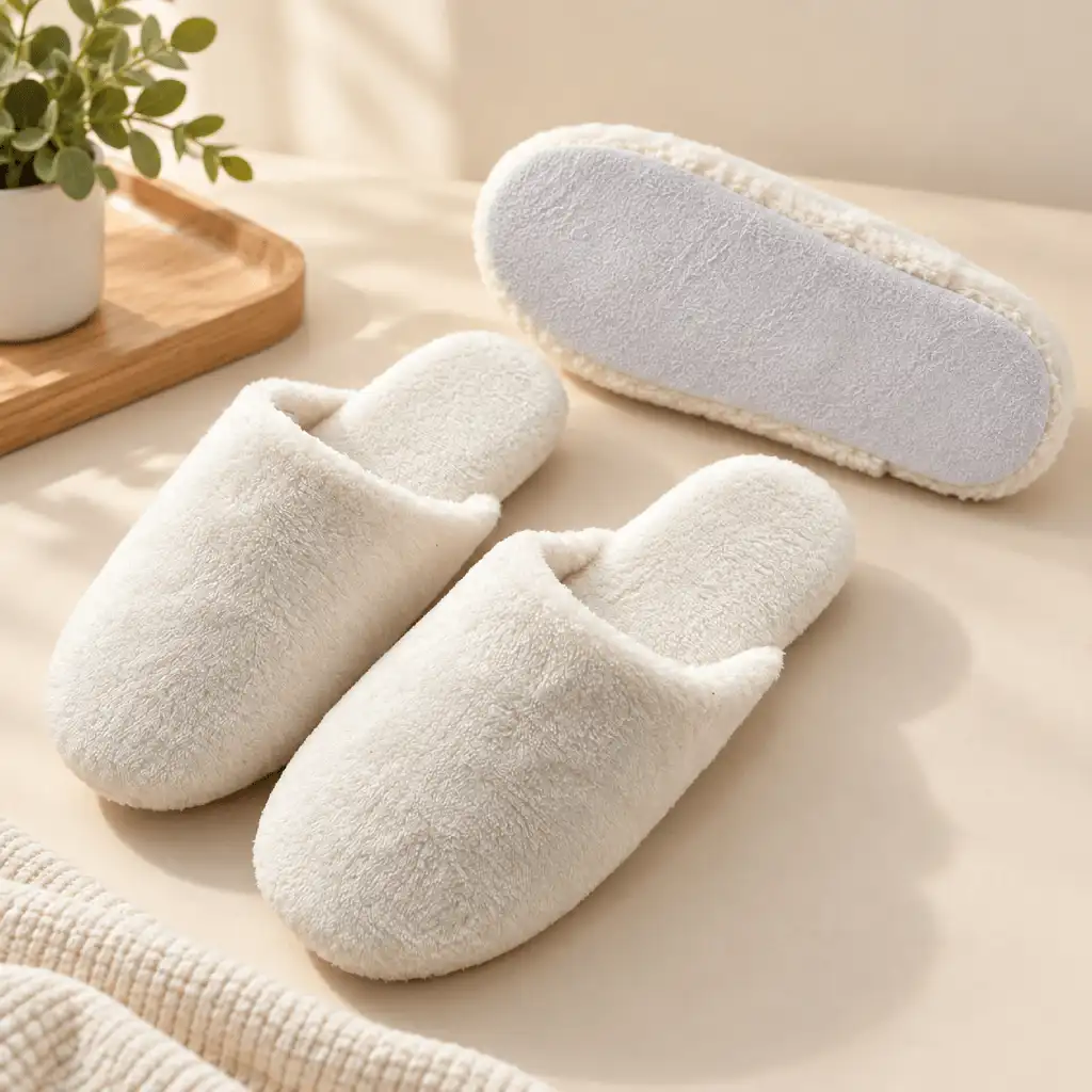 Women’s coral fleece slippers in white with open-back design and faux suede outsole, style UT-WS1082